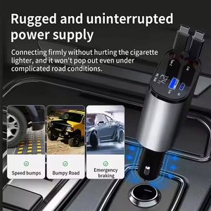 100W Fast Charging Retractable Car Phone Station Charger 4 in 1 LED Digital Display 2 Cables <b>Type</b> <b>C</b> PD Quick <b>Adapter</b> - Product Image 6