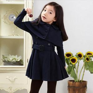 Ensemble de vêtements pour filles de style preppy coréen, robe cape en laine à double boutonnage pour l'automne et l'hiver, deux pièces, vêtements pour enfants - Product Image 2