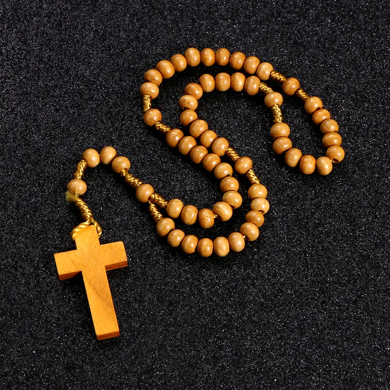 Komi-Cuentas de madera de 6x7mm para collares, collares para rezar, cuentas de Jesús religiosos, R-328 de joyería, venta al por mayor