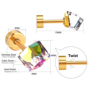Pendientes Chapados en Oro con Zirconia Tipo Tornillo para Niñas - Product Image 2