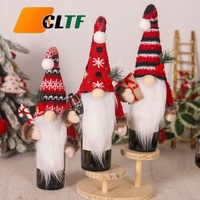 Boneka Kurcaci Hutan Berkerudung Pom Pom, Dekorasi Natal Gaya Tongkat, Sarung Botol Natal untuk Hiasan Meja Liburan, Penutup Botol Anggur