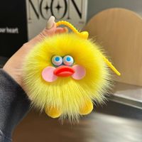 Porte-clés Pompon Canard Mignon de Dessin Animé, Multicolore, en Fausse Fourrure Douce, Breloque Canardon, Cadeau pour Filles et Adolescentes