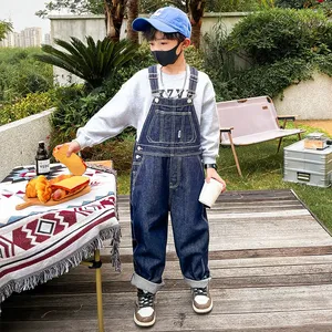 Pantalon décontracté de style européen pour filles, nouveau <span class=keywords><strong>jean</strong></span> droit longueur cheville avec bretelles et poches, grande taille pour enfants, collection printemps-automne - Product Image 1