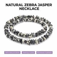 Collar de Piedra Jaspe Zebra Natural con Cadena de Plata 925, Estilo Boho con Cuentas de Cristal, 80cm, Bañado en Rodio, Venta al Por Mayor para Mujeres
