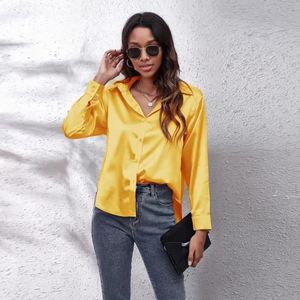 เสื้อคลุมคาร์ดิแกนแขนยาวทรงหลวม ปิดกระดุม คอวี เรียบง่าย ผ้าซาติน เสื้อเชิ้ตผู้หญิง แฟชั่น - Product Image 5