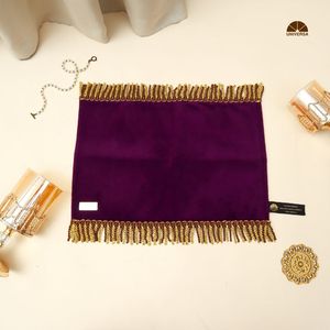 Lavender Muslim Prayer Mat Small Islamic Prayer Mat for Prostration with Faux Fur <b>Foam</b> and Gold Tassel - Product Image 1