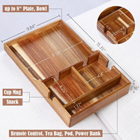 Plateau de rangement 2-en-1 en bambou pour accoudoir de canapé, avec 2 porte-gobelets, pouvant être inséré entre les sièges ou les ottomanes