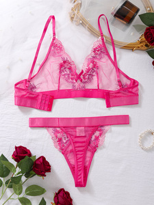 Conjunto de Lencería Sexy Erótica Transparente con Tirantes de Malla Bordados de Diseño Personalizado, Lazo Floral y Encaje - Product Image 4