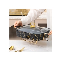 Réchaud à buffet en céramique de luxe léger de 2 litres, chauffe-plats, chauffe-plats en porcelaine, support doré, plats de service