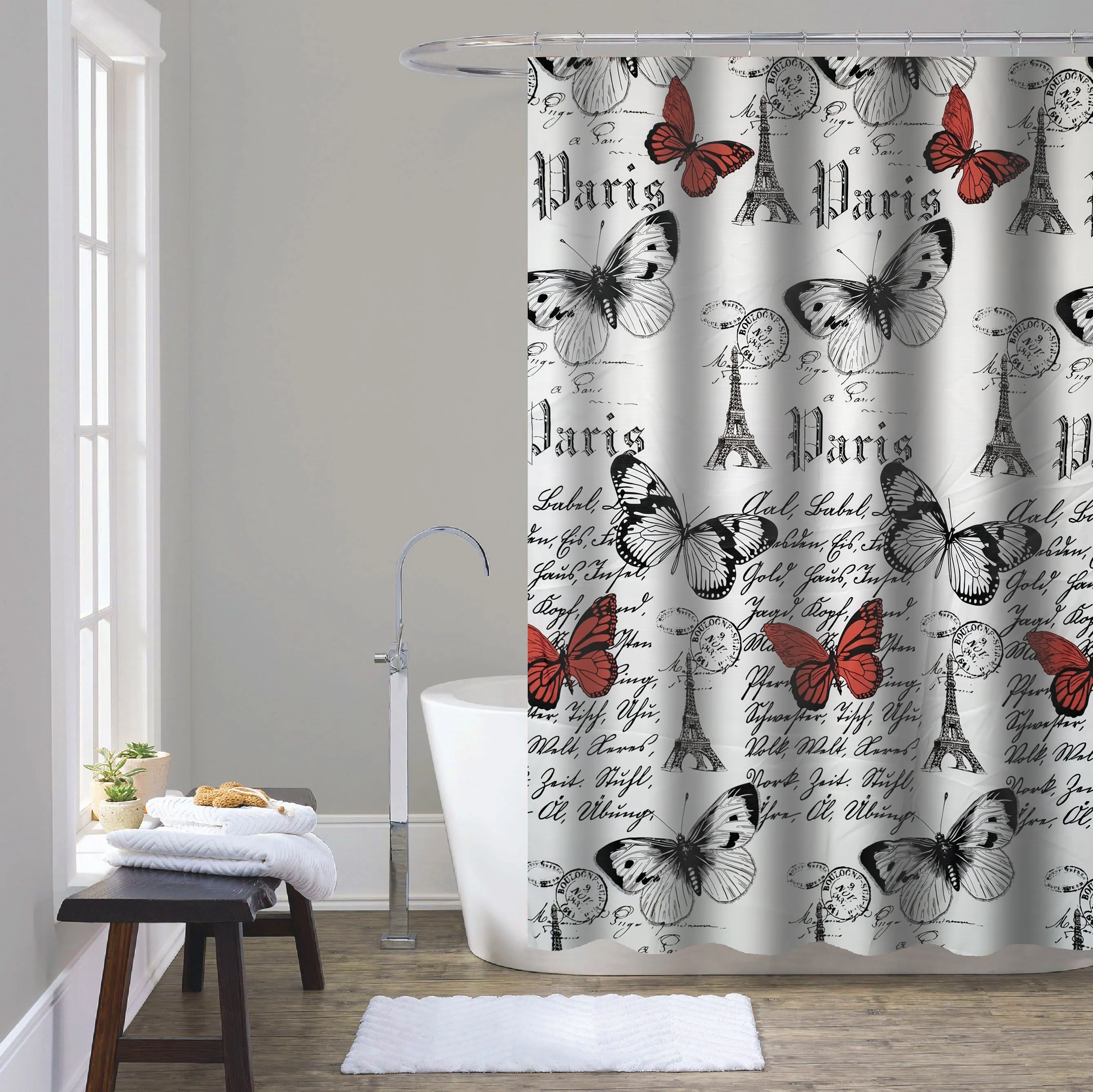 Butterfly Shower Curtains Bathroom Gradient Wildlife Floral Flower Classical Trees Birds Bath Decor Polyester With Hooks