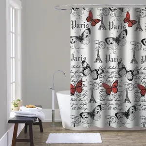 Cortinas de ducha de mariposa para baño, decoración de poliéster con ganchos, gradiente, vida silvestre, flores, árboles, pájaros, clásico