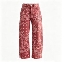 Jean baggy taille mi-haute pour femme, motif floral patchwork, style Y2K, coupe boyfriend, longueur cheville, 98% coton