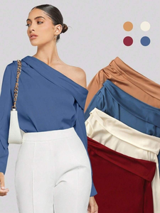Chemise <span class=keywords><strong>à</strong></span> manches longues <span class=keywords><strong>à</strong></span> épaules dénudées pour femmes, nouvelle mode printemps-automne, couleur unie, é<span class=keywords><strong>l</strong></span>égante, coupe ample, pour le bureau, les fêtes, les tenues décontractées - Product Image 5