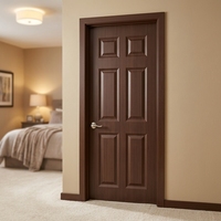 Porte intérieure en PVC composite sur mesure, grain chêne clair, 6 panneaux, pour chambre à coucher, avec isolation phonique et design à panneaux encastrés