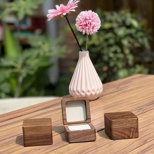 Walnut Wood Engagement <b>Ring</b> <b>Box</b> Square 5.5x5.5x3.5 Cm Engraved Jewelry Storage <b>Box</b> For Wedding Gift - Product Image 2
