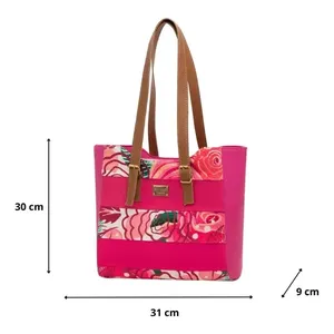 Bolso Tote de Yute para Mujer Fana Elio Fiusha, Asas Color Fucsia, Cierre de Broches, Bolso de Moda para Uso Diario, Todas las Temporadas, Vegano - Product Image 1