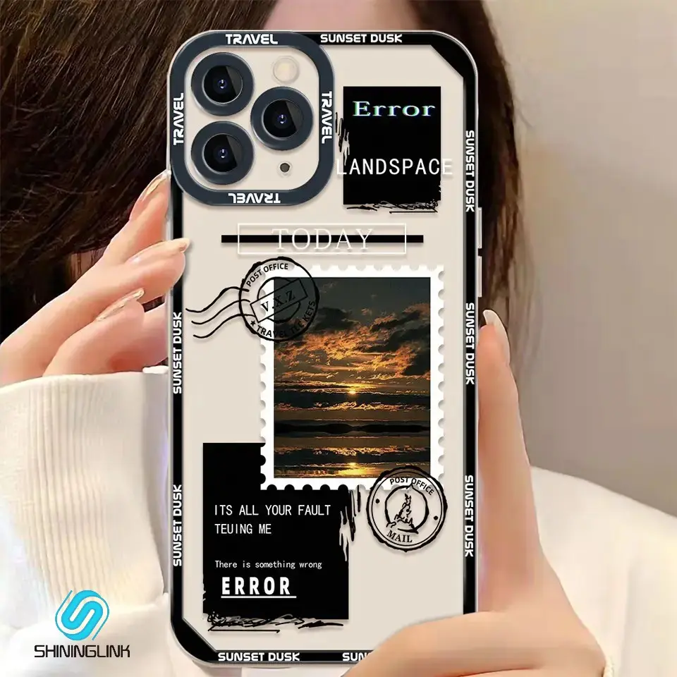 Paysage Timbre Étiquette Téléphone étui pour iphone 13 11 14 Pro Max Cas iPhone 12 Mini 7 8 Plus XSMax XR SE 2022 2020 Couverture Arrière Souple