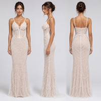 Robe de soirée sirène blanche perlée pour femme, avec corset transparent et bretelles spaghetti, collection de robes de bal et de gala pour occasions spéciales