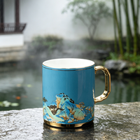 Premium Feines Porzellan Traditioneller Chinesischer Retro-Becher 'Eine Tausend Li Flüsse und Berge' Landschaftsmotiv Lebensmittelecht Isoliert Geschenkbox-Set
