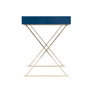 Table avec 2 tiroirs en acier inoxydable, Console de bureau avec miroir, de couleur bleu marine - Product Image 3