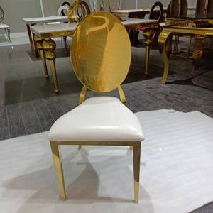 <span class=keywords><strong>Chaise</strong></span> de salle à manger ovale dorée de luxe - Cadre en acier inoxydable brillant avec siège en similicuir blanc pour hôtel/restaurant - Product Image 2