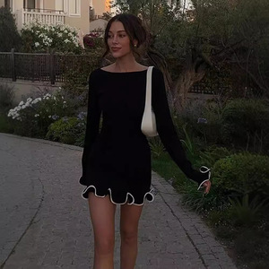 Abiti in Maglia per Donna in 6 Colori, <span class=keywords><strong>Vestito</strong></span> Aderente Casual a Maniche Lunghe con Volant in Maglia - Product Image 2