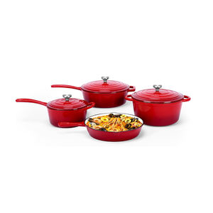 סט בישול מברזל יצוק בצבע אדום סיטונאי, סיר ברזל יצוק מצופה אמייל, סיר קסרול, סטים של כלי בישול שאינם נדבקים - Product Image 3