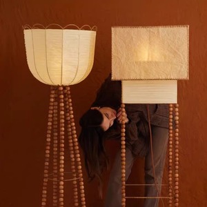 Vintage Solid Wood Wall <b>Lamp</b> Fabric Shade LED Light Source 220V Wabi Sabi Style Changeable Color for Living Room Bedroom <b>Study</b> - Product Image 1