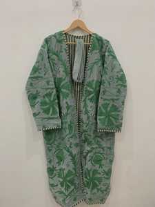 Velvet Suzani Kimono <b>Robe</b> Hand Embroidered Boho <b>Coat</b> Green Floral Festival Jacket Uzbek Belted Kaftan - Product Image 1