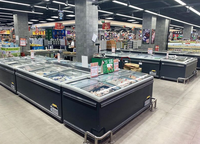 Congélateur commercial combiné avec porte vitrée, type îlot, à refroidissement ventilé pour aliments surgelés, crème glacée, poulet, poisson, fruits de mer