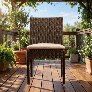 Chaise de jardin en rotin avec coussin, style tropical, mobilier d'extérieur, design durable avec pieds coniques - Product Image 5