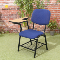 Chaise ergonomique moderne pour salle de classe avec tablette en bois, siège en tissu durable et structure en tube métallique robuste