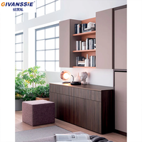 Cama Murphy Horizontal Moderna con Plataforma de Madera de Roble, Mueble para TV, Librería, Vinoteca y Vitrina Integrados para 2 Personas