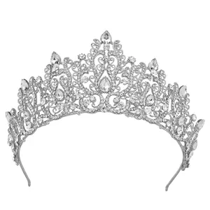 Rosa Bessie Luxury Princess Silver Rhinestone Big Crystal Pageant Wedding Bridal Crown and Tiara for women