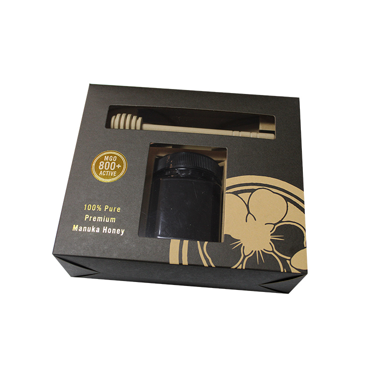 Индивидуальный логотип золотой фольги, коричневая крафт банка для меда, упаковочная коробка с прозрачным окном из ПВХ