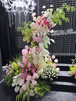 S511 Grosir Bunga Mawar Hydrangea Buatan Berkualitas Tinggi, Rangkaian Warna Pink Putih dan Hijau, Bunga Mawar Hydrangea Buatan