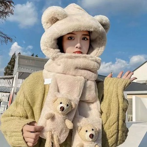 Ensemble trois pièces pour adulte hiver 2025, nouveau, avec bonnet ours, écharpe longue <span class=keywords><strong>et</strong></span> <span class=keywords><strong>gants</strong></span> – Doux, chaud, épais, jacquard, taille ajustable - Product Image 1