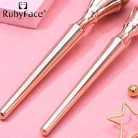 Ensemble de 2 pinceaux de maquillage à tête plate Rose Gold : Pinceau Kabuki pour le teint et pinceau de précision pour le correcteur, avec manche métallique effet miroir