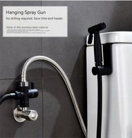 Ensemble de pulvérisateur de bidet portatif en acier inoxydable avec adaptateur en T de 7/8 po et support mural noir, accessoires de robinetterie de salle de bain