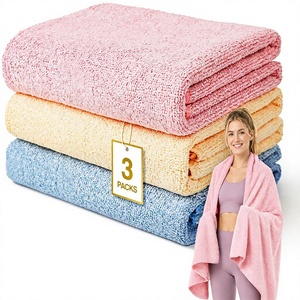 Lot de 3 serviettes de bain en microfibre tissée douce, couleur unie, séchage rapide, lavables en machine, usage domestique, style rectangulaire uni pour adultes - Product Image 1