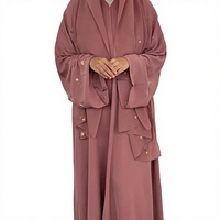 Robe ouverte musulmane élégante à manches longues brodée, motif floral ethnique, couleur unie, design transfrontalier, ensemble deux pièces