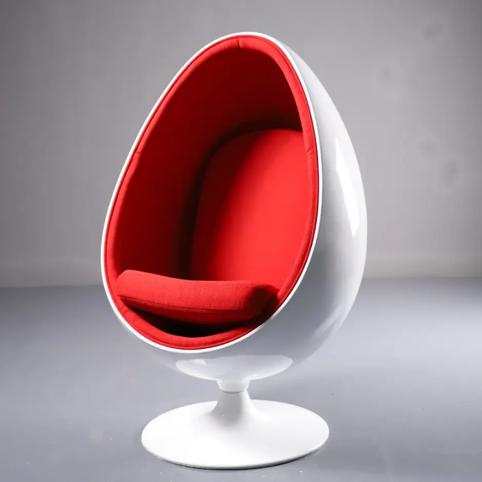 Fiberglas FRP beyaz yuvarlak top kırmızı kumaş sandalye uzay sandalye