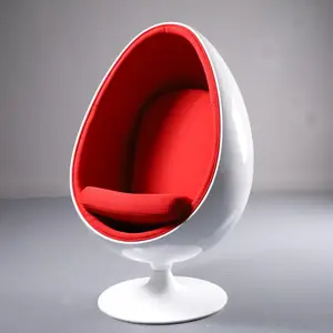 Cadeira espaçosa em fibra de vidro FRP bola redonda branca tecido vermelho