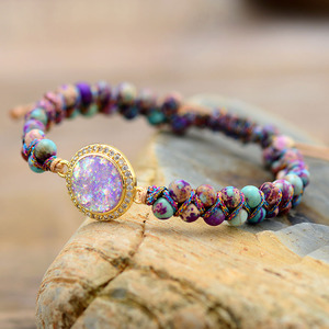 Purple Imperial Stone <b>Opal</b> Double Layer Hand Woven Friendship <b>Bracelet</b> Adjustable Jewelry Gift - Product Image 1