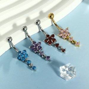 YW Anelli Pendenti per <span class=keywords><strong>Ombelico</strong></span> in Acciaio Inossidabile Dorato con Zirconi a Forma di Fiore, 8 Colori, Gioielli per <span class=keywords><strong>Piercing</strong></span> da Matrimonio e Regalo - Product Image 3