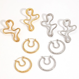 Titanium Hypoallergenic Geometric Jewelry Stainless Steel Chunky Hollowed Earrings for Women - Product Image 3