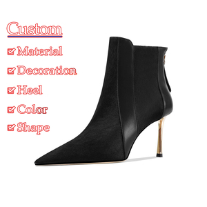 Fabricante personalizado de lujo señoras Sexy tacones altos puntiagudos <span class=keywords><strong>botines</strong></span> con cremallera en la espalda Skinny <span class=keywords><strong>Botines</strong></span> de cuero para las mujeres - Product Image 2