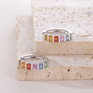 Handmade Luxury 18K Gold White Diamond <b>Emerald</b> Cut Colour Sapphire <b>Hoop</b> <b>Earrings</b> Wedding Jewelry for Women for Valentine's Gift - Product Image 6