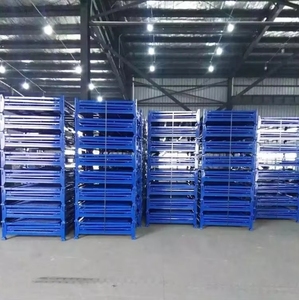 Nhiệm Vụ Nặng Nề Sơn Bột Có Thể Gập Lại Thép Pallet Giá <span class=keywords><strong>Stackable</strong></span> Dây Lồng Kim Loại Kho Lưu Trữ OEM Gấp Pallet Lồng - Product Image 3
