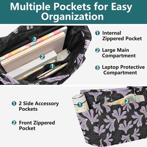 Sac fourre-tout matelassé en polyester pour femme, grande capacité, usage quotidien, motif fleur de Naupaka hawaïenne, avec fermeture éclair, personnalisable avec logo - Product Image 4